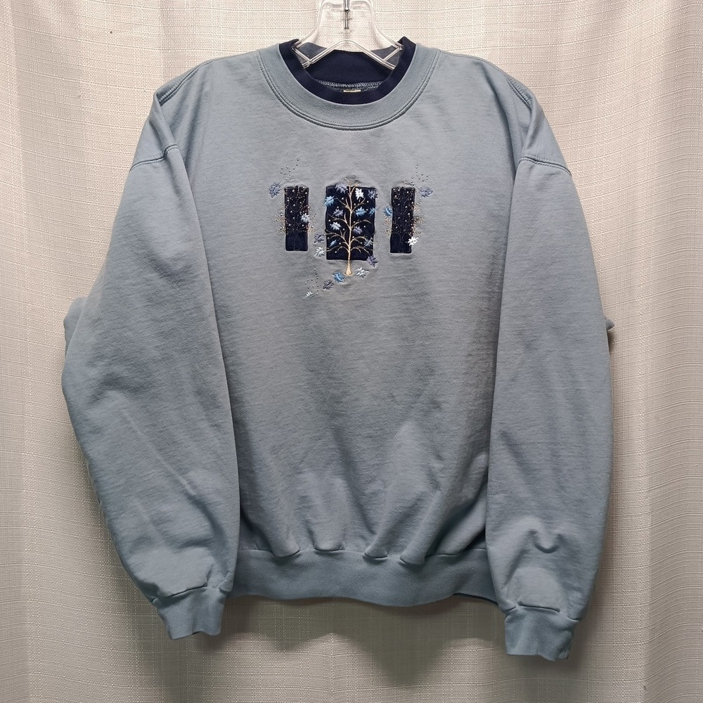 Decorated Originals Womens 2XL Blue‎ Embroidered Sweatshirt Grandmacore Vtg